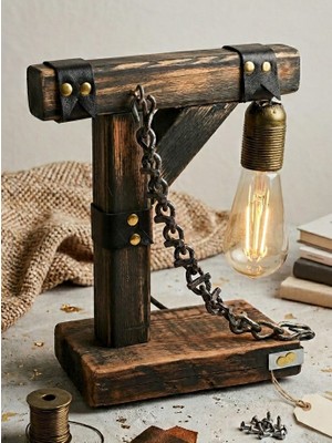 Yediotuz Digital Pazarlama ​retro Rustik Ahşap Masa Lambası - El Işçiliği Özel Tasarım (Ampul Dahil)