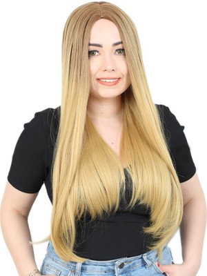 Similar Fiber Sen Uzun Düz Peruk / Kumral / Sarı Ombreli