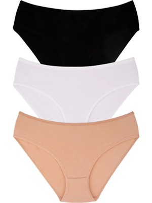 Tusebu 3 Adet Yüksek Bel Fitilli Kadın Külot Seti Siyah Beyaz Ten Renkli Esnek Pamuklu