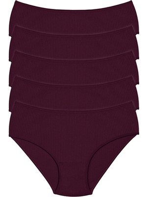 Tusebu 5'li Bordo Fitilli Yüksek Bel Pamuklu Kadın Külot