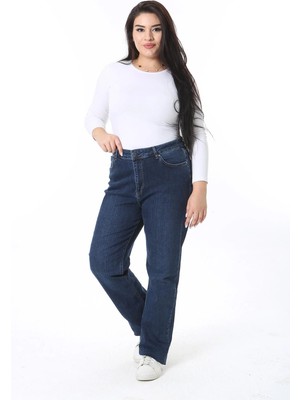 Şans Kadın Büyük Beden Lacivert, Yüksek Bel, 5 Cep Kot Pantolon 65N39399