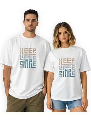 Kidilia Keep Life Simple Görselli Unisex Bisiklet Yaka Tasarım Tshirt - Beden: Xlrenk: Beyaz