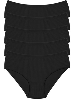 Tusebu Kadın 5'li Ekonomik Paket Siyah Slip Külot Yüksek Bel Fitilli Günlük Iç Giyim