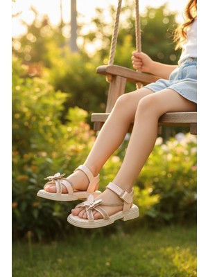 Enoch Kelebek Figürlü ve Taşlı Şerit Detaylı Rugan Kız Çocuk Sandalet