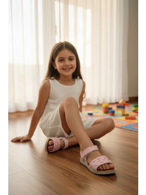 Enoch El Örgüsü Görünümlü Geçmeli Bantlı Klasik Kız Çocuk Sandalet