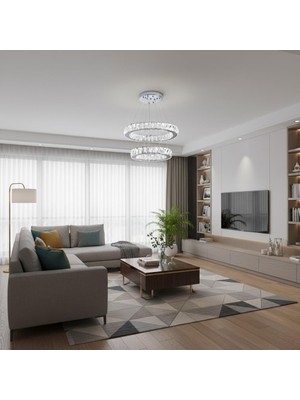 Elizim Home Lighting Kristal 2 Katlı Uzaktan Kumandalı Krom Avize