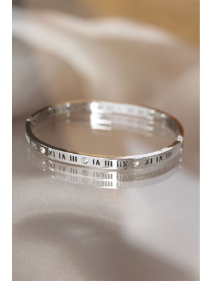 Nemere 316L Çelik Roma Rakamlı Silver Renk Bilezik Kelepçe - TJ-BB3566