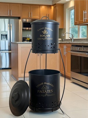 Iki Katlı Metal Sebzelik, Patates ve Soğan Sepeti, Siyah Renk