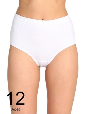 Tusebu 12'li Paket Beyaz Pamuklu Kadın Bato Külot Yüksek Bel Rahat Kesim Ekonomik Iç Giyim