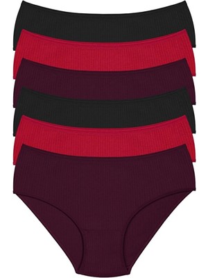 Tusebu 6'lı Kadın Ribana Slip Külot Seti Siyah Kırmızı Mürdüm