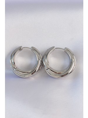 Nemere Pirinç Gümüş Renk Asimetrik Kıvrım Küpe - TJ-BKP8975