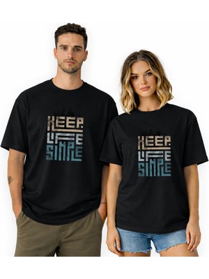 Kidilia Keep Life Simple Görselli Unisex Bisiklet Yaka Tasarım Tshirt - Beden: Xlrenk: Siyah