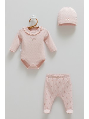 Caramell All Tıme Gırl Body Pantolon Şapka Üçlü Set - Gül Kurusu - 68-74 cm Gül Kurusu