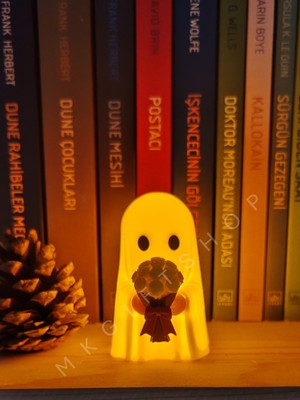 Mk Gift Shop Işıklı Hayalet Biblo – Çiçek Tutan Sevimli Dekoratif Figür - Renkli Çiçek Buketi