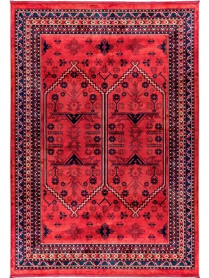 Quka Halı Afgan 111 Bordo Kaymaz Tabanlı Yıkanabilir Afgan Halısı