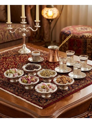 Ogeda Home 6'lı Kahve Yanı Gümüş Lokumluk–gümüş Gül Detaylı Dekoratif Lokumluk–nişan Söz Kahve Yanı Şekerlik