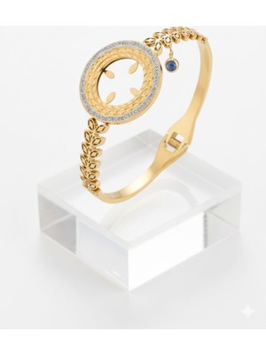 Lia Charm Çeyrek Altın Uyumlu Zirkon Taşlı Kelepçe Bileklik - Elegant Tasarım