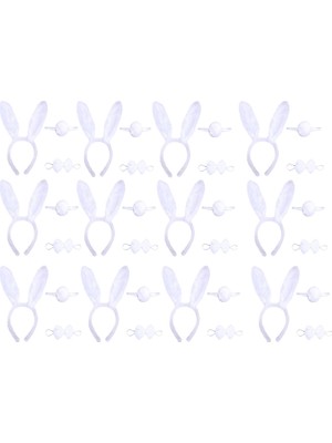 Nemere Beyaz Tavşan Kostüm Seti – Taç Papyon Kuyruk 12 Li Paket