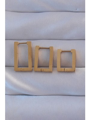 Nemere 316L Çelik Gold Renk Dikdörtgen Küpe Seti - TJ-BKP9159