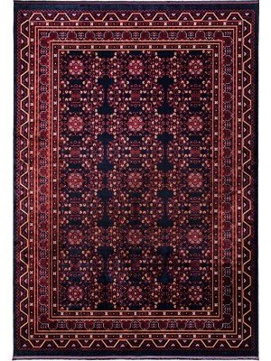 Quka Halı Afgan 114 Lacivert Kaymaz Tabanlı Yıkanabilir Afgan Halısı