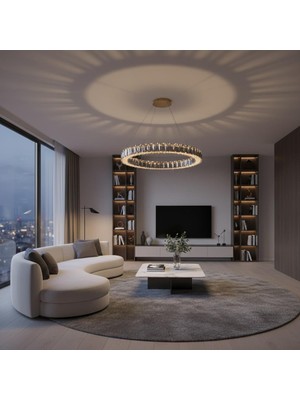 Elizim Home Lighting Kristal Uzaktan Kumandalı Gold Avize