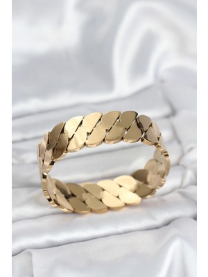 Nemere 316L Çelik Gold Renk Ezme Zincir Model Kadın Kelepçe Bileklik - TJ-BB8074