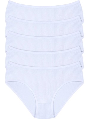 Tusebu 5 Adet Beyaz Kaşkorse Dokulu Kadın Külot Seti Büyük Beden Uyumlu Rahat Kesim Pamuklu