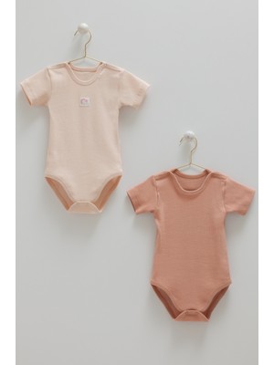 Caramell Basıc Kaşkorse Yarım Kol Kız Ikili Body - Pudra - 86-92 cm Pudra