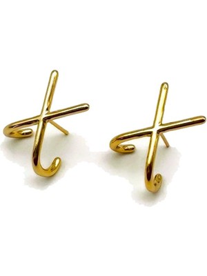 New Obsessions Altın Kaplama Minimal x Dizayn Huggie Çivi Küpe