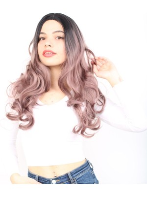 Similar Yoğun Dalgalı Fiber Sen Uzun Perçemsiz Peruk / Siyah / Gül Kurusu Ombreli