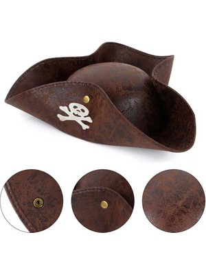 Nemere Kaptan Jack Korsan Şapkası Vinleks Deri Denizci Korsan Şapkası