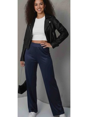 Modelist Örme Saten Parlak Kumaş Palazzo Pantolon