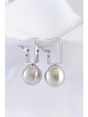 Nemere Pirinç Gümüş Renk Dikdörtgen Detay Oval Küpe - TJ-BKP8914