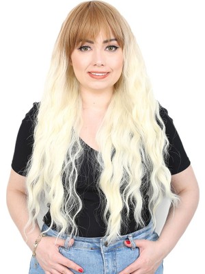 Similar Perçemli Uzun Su Dalgası Fiber Sen Peruk / Balköpüğü / Platin Kısa Ombreli