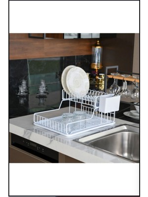 Paslanmaz Iki Katlı Tezgah Üstü Bulaşık Kurutma Sepeti