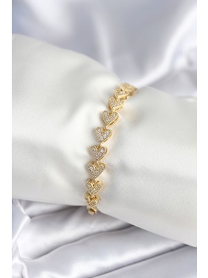 Nemere Pirinç Gold Renk Kalp Model Kadın Bileklik - TJ-BB7982