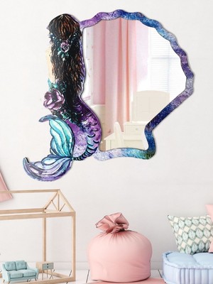 Nilisis Ayna Deniz Kızı Tasarımlı Ayna, Çocuk Odası Duvar Aynası, Özel Tasarım Ayna 68 x 68 cm