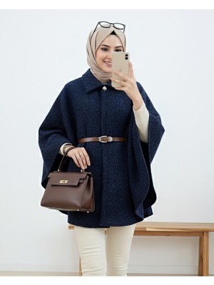 Modamorfo Tek Düğmeli  Beli Kemerli  Sakallı Panço  -Laci