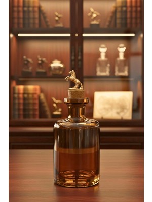 El Yapımı Amber Cam Sürahi, At Figürlü Dekoratif Şişe, Mantar Tıpalı