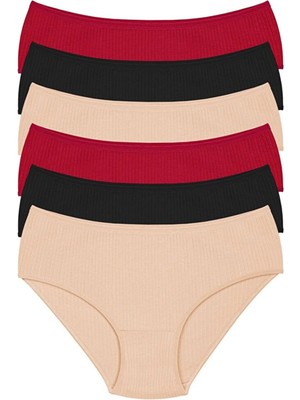 Tusebu 6 Adet Renkli Kaşkorse Dokulu Rahat Kesim Pamuklu Kadın Külot Seti