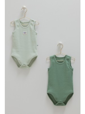 Caramell Basıc Kaşkorse Kolsuz Ikili Çıtçıtlı Body  - Yeşil - 74-80 cm Yeşil