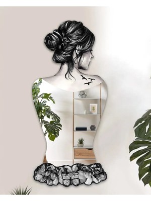 Nilisis Ayna Kelebek Kız Siyah Beyaz 90 cm x 41 cm Dekoratif Ayna
