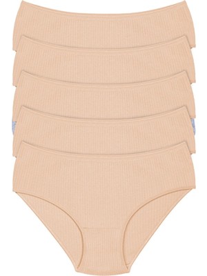 Tusebu 5'li Paket Ten Rengi Fitilli Kadın Slip Külot Iz Yapmayan Esnek Pamuklu Iç Çamaşırı