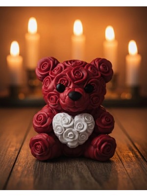 Lowell Home 3D Kalp Ayıcık 10 cm Gül Detaylı Dekoratif Hediye Obje