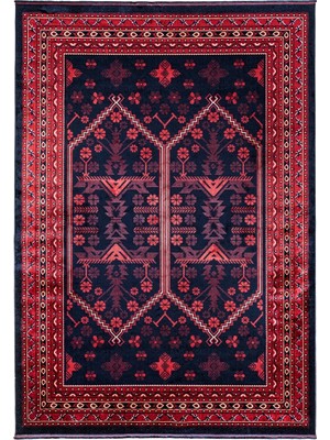 Quka Halı Afgan 111 Lacivert Kaymaz Tabanlı Yıkanabilir Afgan Halısı
