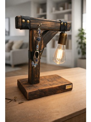 Yediotuz Digital Pazarlama ​retro Rustik Ahşap Masa Lambası - El Işçiliği Özel Tasarım (Ampul Dahil)