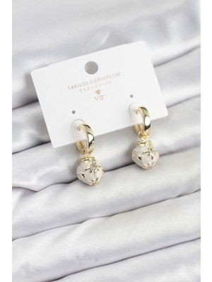 Nemere Pirinç Gold Renk Topçuk Model Mineli Halka Kadın Küpe - TJ-BKP11636