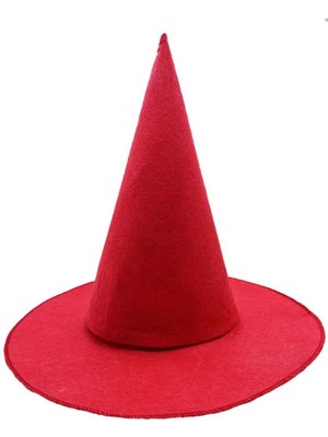 Nemere Kırmızı Renk Keçe Cadı Şapkası Yetişkin Çocuk Uyumlu 35X38 cm