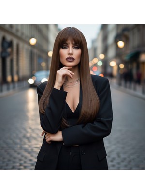 Similar Düz Perçemli Uzun Fiber Sen Peruk / Kumral