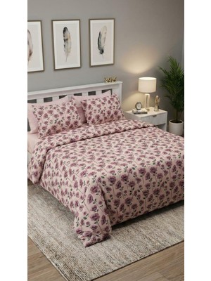 Tekstil Vagonu Çift Kişilik Lastikli Nevresim Takımı 4 Yastık Kılıflı Yumuşak Dokulu